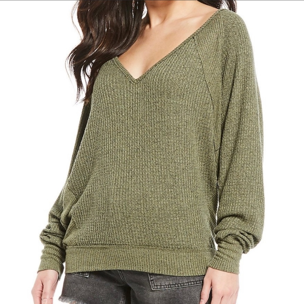 Free People We The Free Santa Clara Thermal Long Sleeve Top Army Green Size S‎